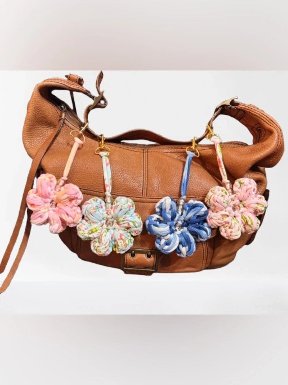 Handmade Crochet Floral Bag Charm - Choice of 1 - Picture 1 of 10